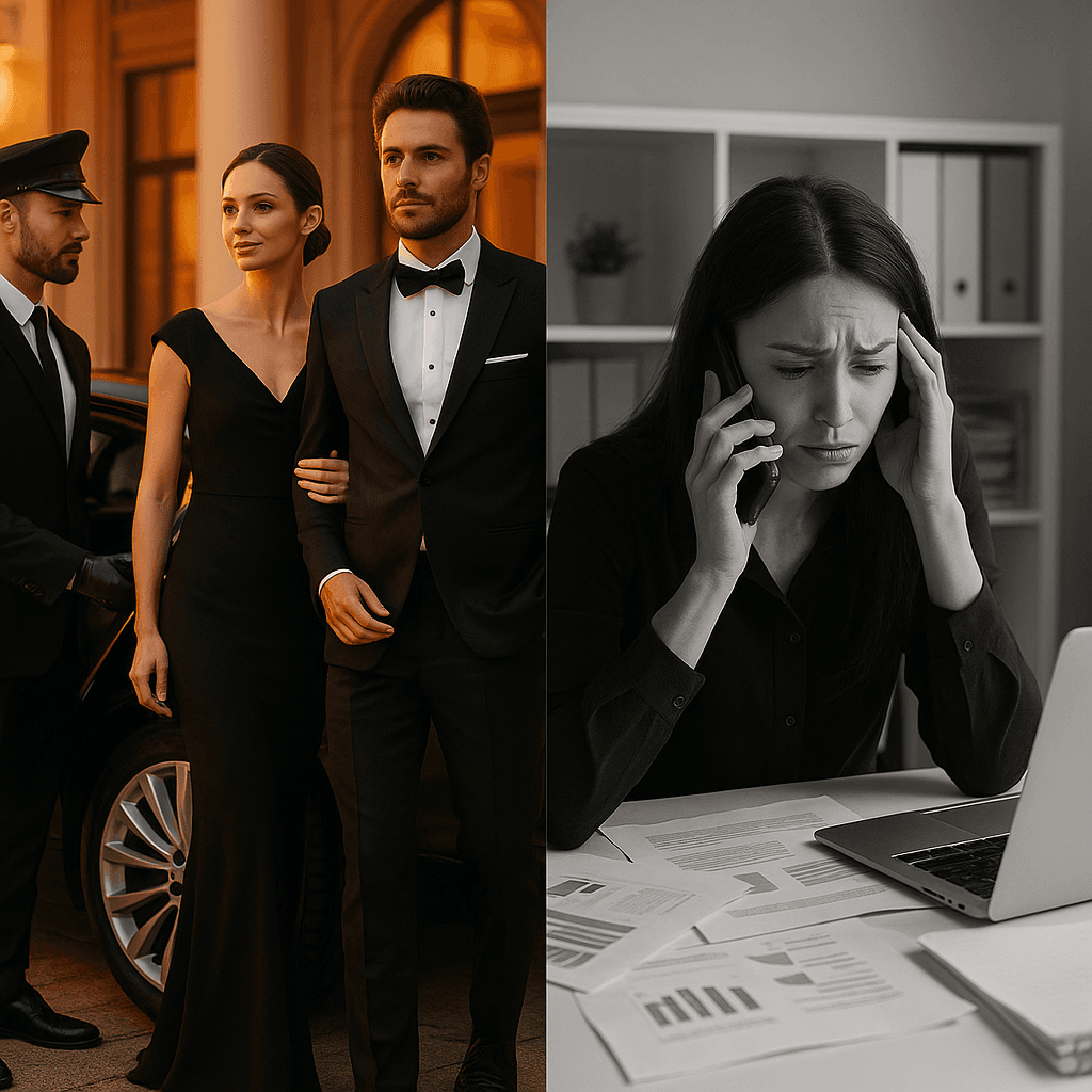 Split view: Happy clients vs stressed planner